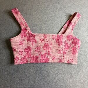 Marciano by Guess Pink Floral Tweed Crop Top Womens XS Square Neck